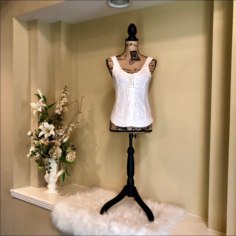 ~Free People~ white lace up and tie string top - Picture 2 of 4